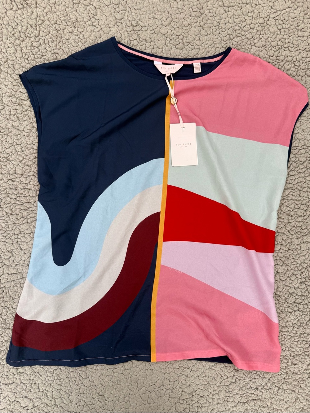 NWT Ted Baker Multicolor Abstract Wave Print Top